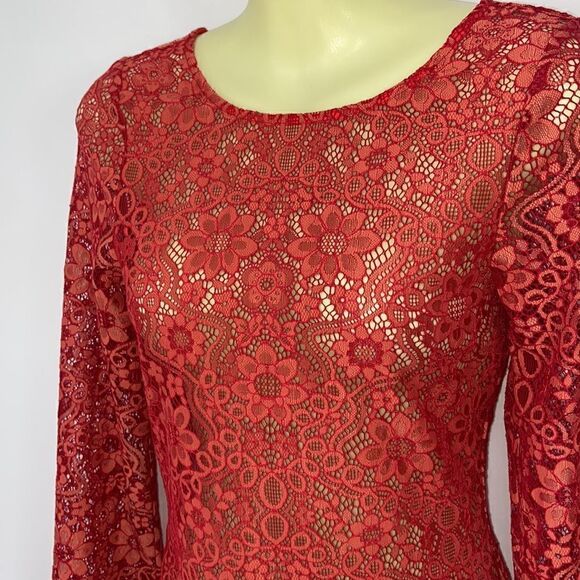 For Love and Lemons Dress “Love Bird” Rare Red Lace Sz 4 Nwot - Picture 2 of 8